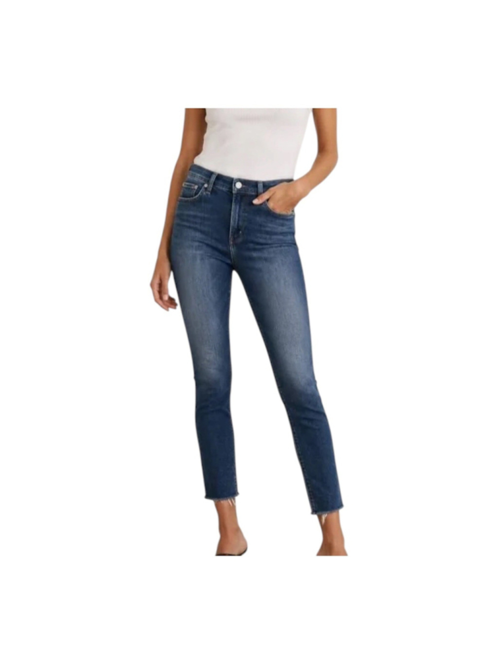 AGOLDE Sophie Mid Rise Ankle Skinny Jeans Dark Wash Frayed Raw Hem Size 31